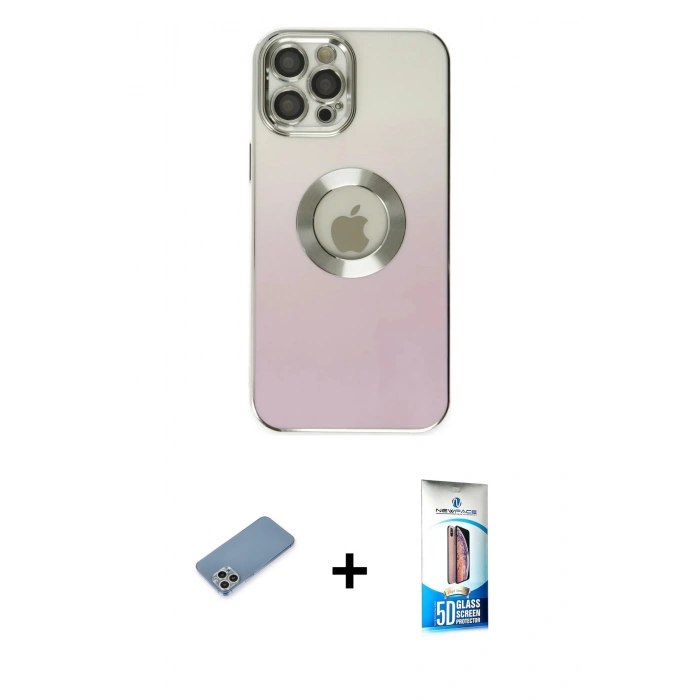 MARSİLYAN™- iPhone 12 Pro Max Kılıf Kutup Yansıma Özel Seri - Siyah 5D Eko Cam Ekran Koruyucu + Shine Kamera Lens Koruma Cam - GS