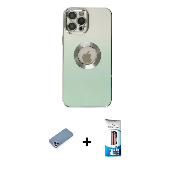MARSİLYAN™- iPhone 12 Pro Max Kılıf Kutup Yansıma Özel Seri - Siyah 5D Eko Cam Ekran Koruyucu + Shine Kamera Lens Koruma Cam - GS