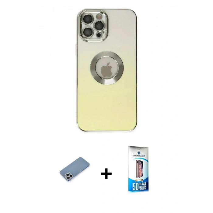 MARSİLYAN™- iPhone 12 Pro Max Kılıf Kutup Yansıma Özel Seri - Siyah 5D Eko Cam Ekran Koruyucu + Shine Kamera Lens Koruma Cam - GS
