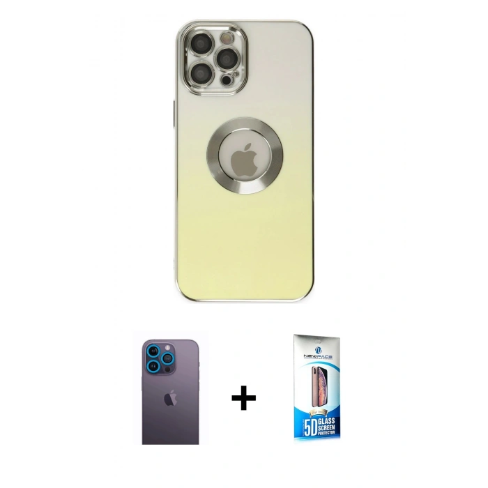 MARSİLYAN™- iPhone 12 Pro Max Kılıf Kutup Yansıma Özel Seri - Siyah 5D Eko Cam Ekran Koruyucu + Neon Fosforlu Kamera Lens - MI