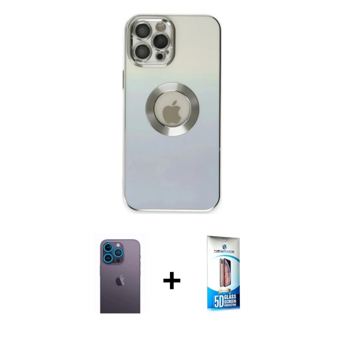 MARSİLYAN™- iPhone 12 Pro Max Kılıf Kutup Yansıma Özel Seri - Siyah 5D Eko Cam Ekran Koruyucu + Neon Fosforlu Kamera Lens - MI