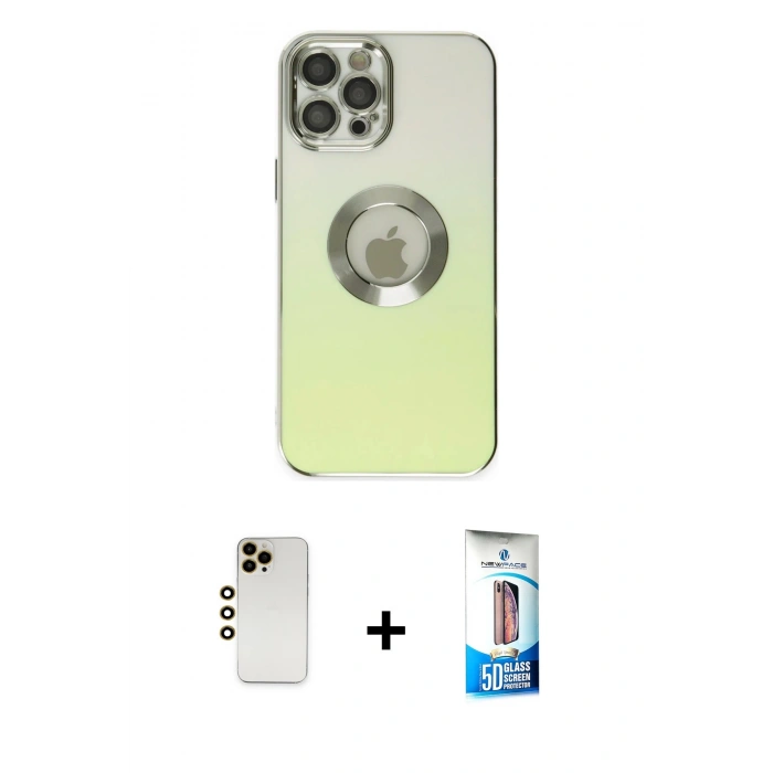 MARSİLYAN™- iPhone 12 Pro Max Kılıf Kutup Yansıma Özel Seri - Siyah 5D Eko Cam Ekran Koruyucu + Shine Kamera Lens - GD