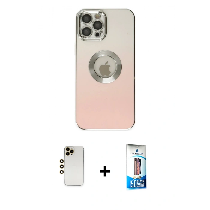 MARSİLYAN™- iPhone 12 Pro Max Kılıf Kutup Yansıma Özel Seri - Siyah 5D Eko Cam Ekran Koruyucu + Shine Kamera Lens - GD