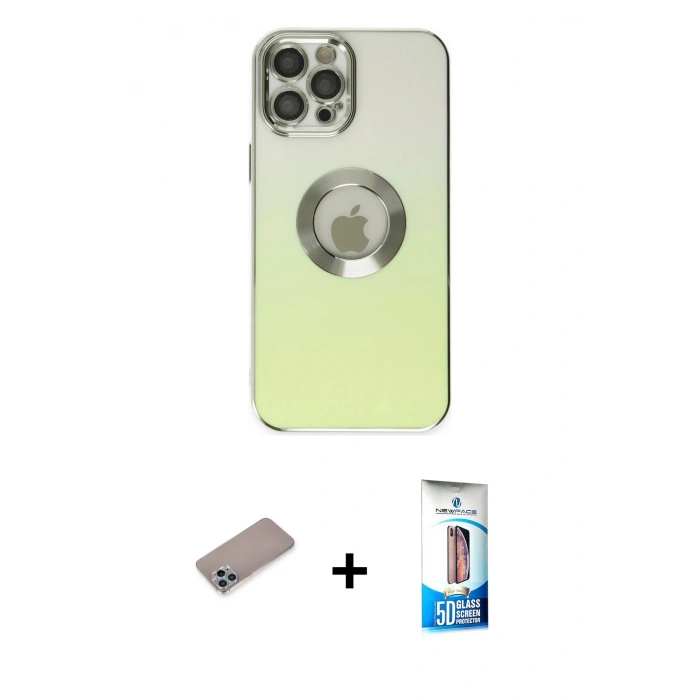 MARSİLYAN™- iPhone 12 Pro Max Kılıf Kutup Yansıma Özel Seri - Siyah 5D Eko Cam Ekran Koruyucu + Shine Kamera Lens Koruma Cam - SABE