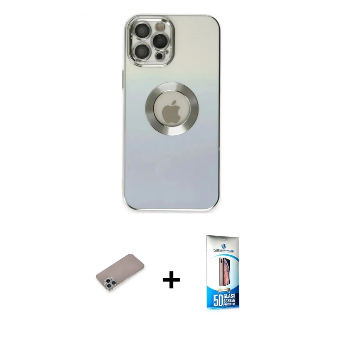 MARSİLYAN™- iPhone 12 Pro Max Kılıf Kutup Yansıma Özel Seri - Siyah 5D Eko Cam Ekran Koruyucu + Shine Kamera Lens Koruma Cam - SABE