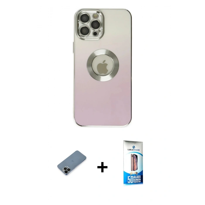 MARSİLYAN™- iPhone 12 Pro Max Kılıf Kutup Yansıma Özel Seri - Siyah 5D Eko Cam Ekran Koruyucu + Shine Kamera Lens Koruma Cam - SH