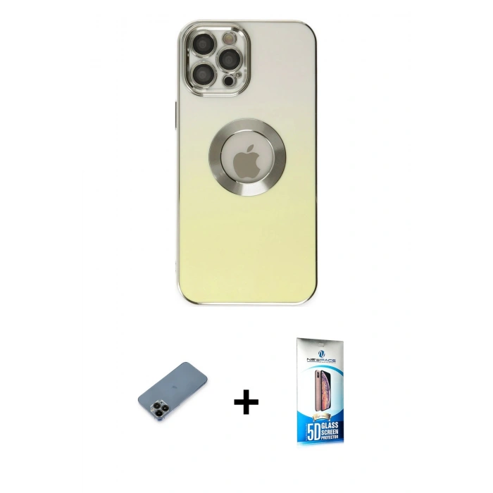 MARSİLYAN™- iPhone 12 Pro Max Kılıf Kutup Yansıma Özel Seri - Siyah 5D Eko Cam Ekran Koruyucu + Shine Kamera Lens Koruma Cam - SH