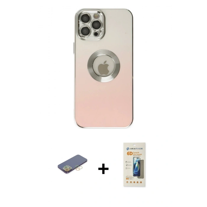 MARSİLYAN™- iPhone 12 Pro Max Kılıf Kutup Yansıma Özel Seri - Siyah 6D Mat Seramik Hayalet Nano Ekran Koruyucu + Renkli Kamera Lens Koruma Cam - SI