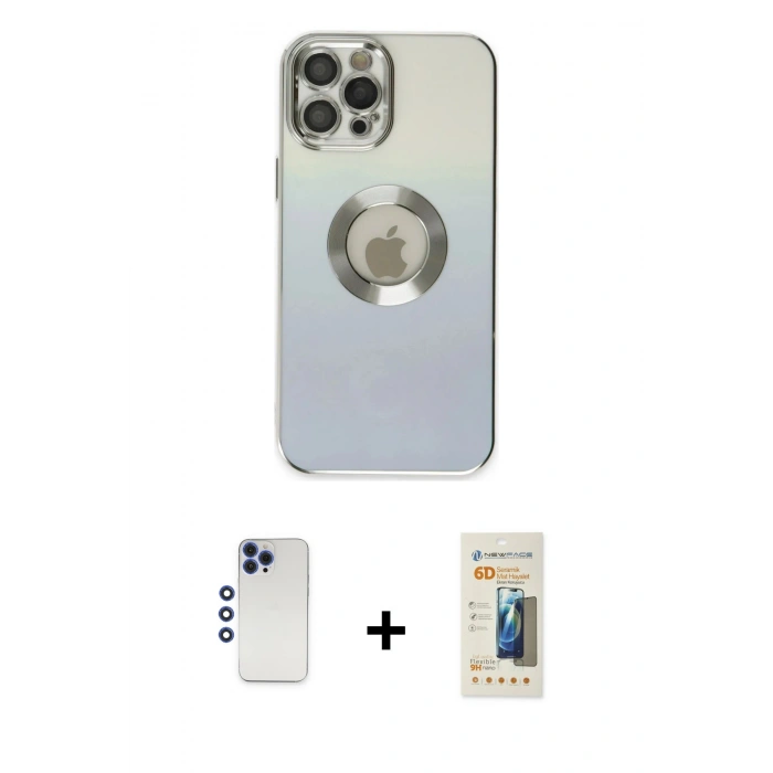 MARSİLYAN™- iPhone 12 Pro Max Kılıf Kutup Yansıma Özel Seri - Siyah 6D Mat Seramik Hayalet Nano Ekran Koruyucu + Shine Kamera Lens - LT