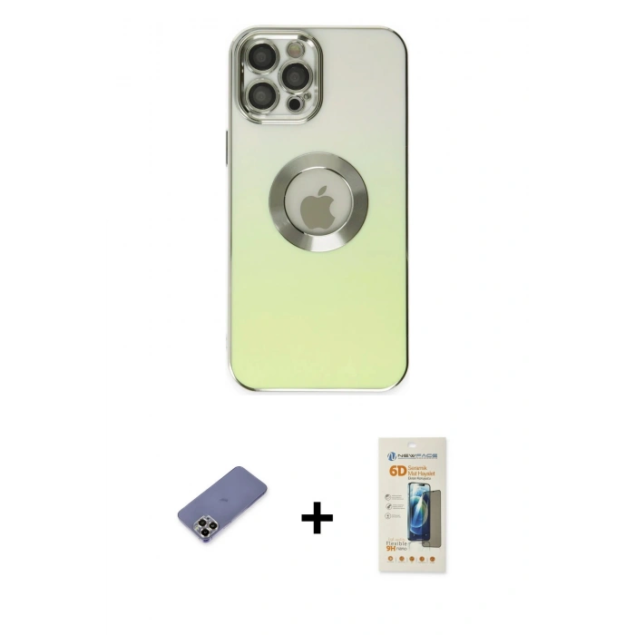 MARSİLYAN™- iPhone 12 Pro Max Kılıf Kutup Yansıma Özel Seri - Siyah 6D Mat Seramik Hayalet Nano Ekran Koruyucu + Metal Kamera Lens Koruma Cam - GD