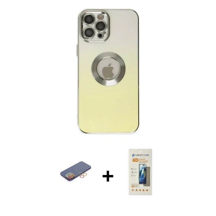 MARSİLYAN™- iPhone 12 Pro Max Kılıf Kutup Yansıma Özel Seri - Siyah 6D Mat Seramik Hayalet Nano Ekran Koruyucu + Renkli Kamera Lens Koruma Cam - TU