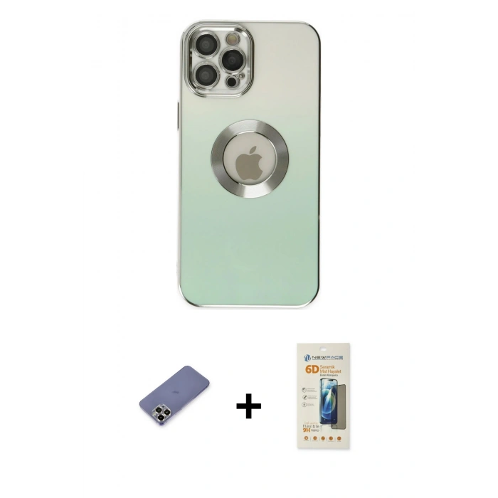 MARSİLYAN™- iPhone 12 Pro Max Kılıf Kutup Yansıma Özel Seri - Siyah 6D Mat Seramik Hayalet Nano Ekran Koruyucu + Metal Kamera Lens Koruma Cam - GD