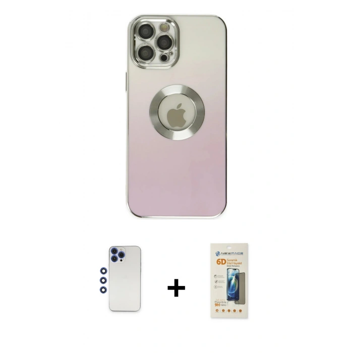 MARSİLYAN™- iPhone 12 Pro Max Kılıf Kutup Yansıma Özel Seri - Siyah 6D Mat Seramik Hayalet Nano Ekran Koruyucu + Shine Kamera Lens - LT