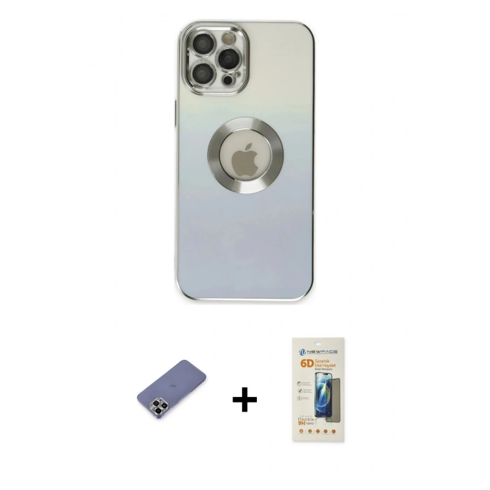 MARSİLYAN™- iPhone 12 Pro Max Kılıf Kutup Yansıma Özel Seri - Siyah 6D Mat Seramik Hayalet Nano Ekran Koruyucu + Metal Kamera Lens Koruma Cam - GD