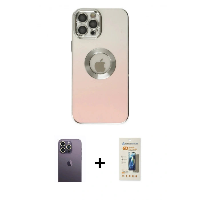 MARSİLYAN™- iPhone 12 Pro Max Kılıf Kutup Yansıma Özel Seri - Siyah 6D Mat Seramik Hayalet Nano Ekran Koruyucu + Neon Fosforlu Kamera Lens - BZ
