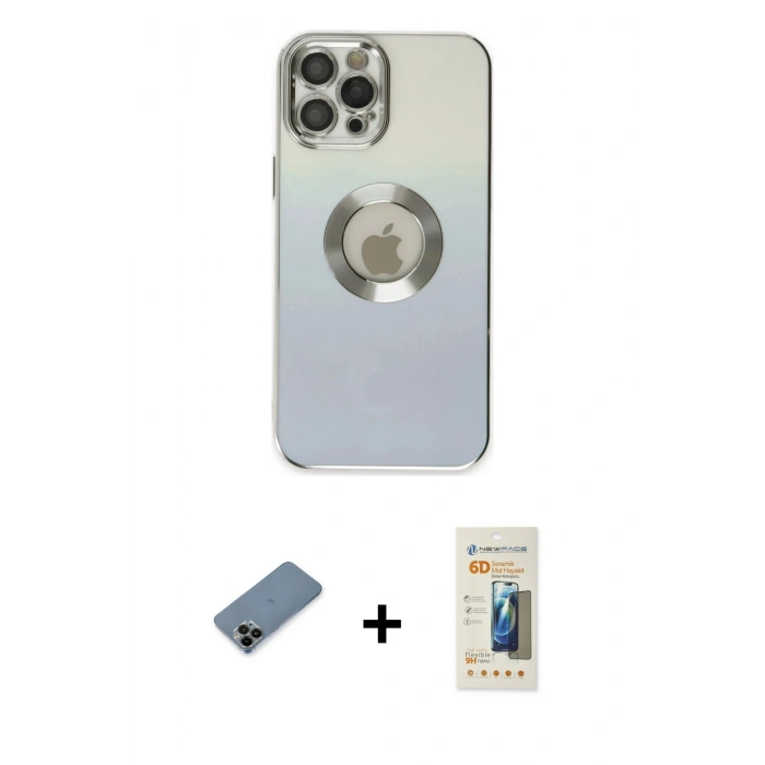 MARSİLYAN™- iPhone 12 Pro Max Kılıf Kutup Yansıma Özel Seri - Siyah 6D Mat Seramik Hayalet Nano Ekran Koruyucu + Shine Kamera Lens Koruma Cam - SH