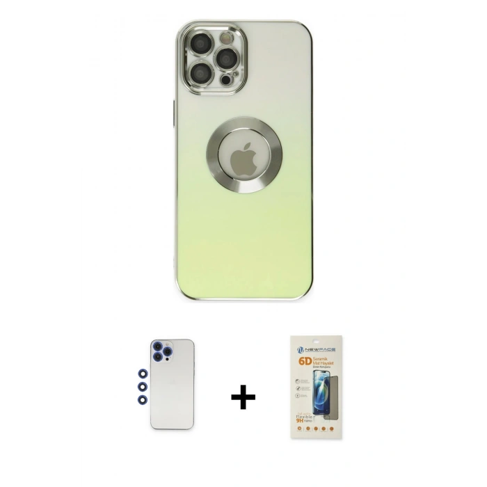 MARSİLYAN™- iPhone 12 Pro Max Kılıf Kutup Yansıma Özel Seri - Siyah 6D Mat Seramik Hayalet Nano Ekran Koruyucu + Shine Kamera Lens - LT