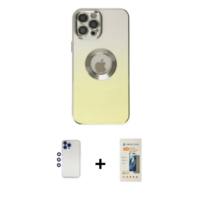 MARSİLYAN™- iPhone 12 Pro Max Kılıf Kutup Yansıma Özel Seri - Siyah 6D Mat Seramik Hayalet Nano Ekran Koruyucu + Shine Kamera Lens - LT