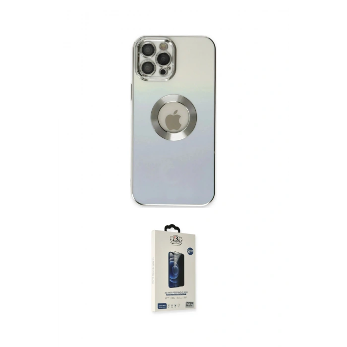 MARSİLYAN™- iPhone 12 Pro Max Kılıf Kutup Yansıma Özel Seri - Siyah Bilvis Hayalet Cam Ekran Koruyucu