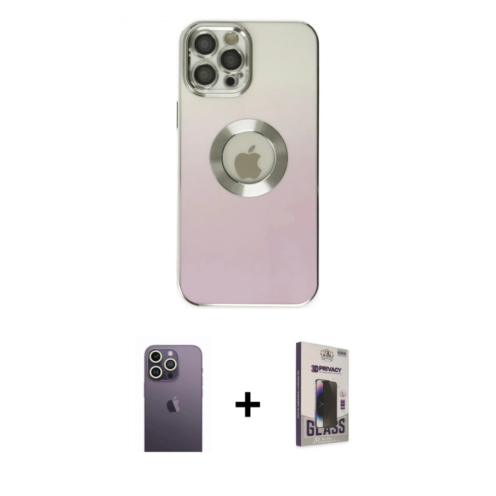 MARSİLYAN™- iPhone 12 Pro Max Kılıf Kutup Yansıma Özel Seri - Siyah Bilvis Hayalet Cam Ekran Koruyucu + Beyaz Neon Fosforlu Kamera Lens