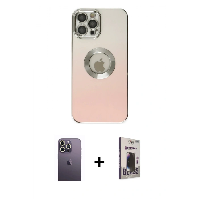 MARSİLYAN™- iPhone 12 Pro Max Kılıf Kutup Yansıma Özel Seri - Siyah Bilvis Hayalet Cam Ekran Koruyucu + Beyaz Neon Fosforlu Kamera Lens