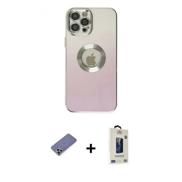 MARSİLYAN™- iPhone 12 Pro Max Kılıf Kutup Yansıma Özel Seri - Siyah Bilvis Hayalet Cam Ekran Koruyucu + Metal Kamera Lens Koruma Cam - GD