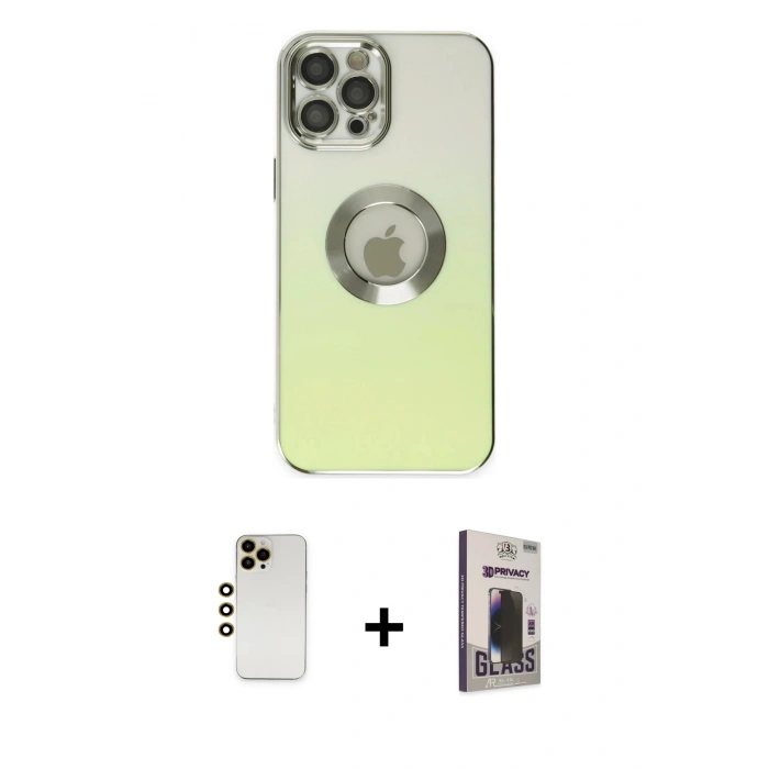 MARSİLYAN™- iPhone 12 Pro Max Kılıf Kutup Yansıma Özel Seri - Siyah Bilvis Hayalet Cam Ekran Koruyucu + Shine Kamera Lens - GD