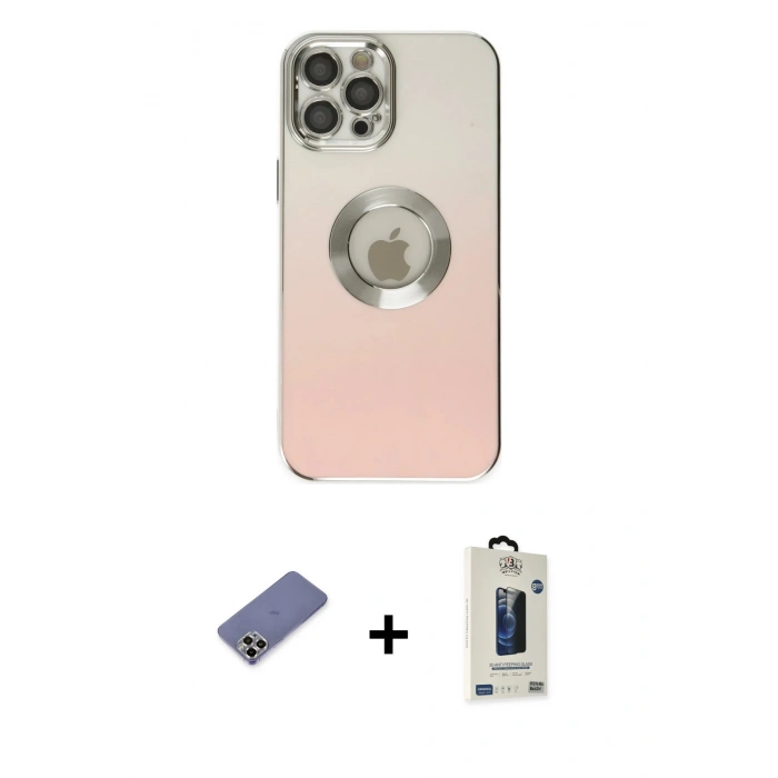 MARSİLYAN™- iPhone 12 Pro Max Kılıf Kutup Yansıma Özel Seri - Siyah Bilvis Hayalet Cam Ekran Koruyucu + Metal Kamera Lens Koruma Cam - GD