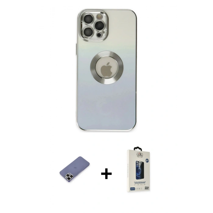 MARSİLYAN™- iPhone 12 Pro Max Kılıf Kutup Yansıma Özel Seri - Siyah Bilvis Hayalet Cam Ekran Koruyucu + Metal Kamera Lens Koruma Cam - GD