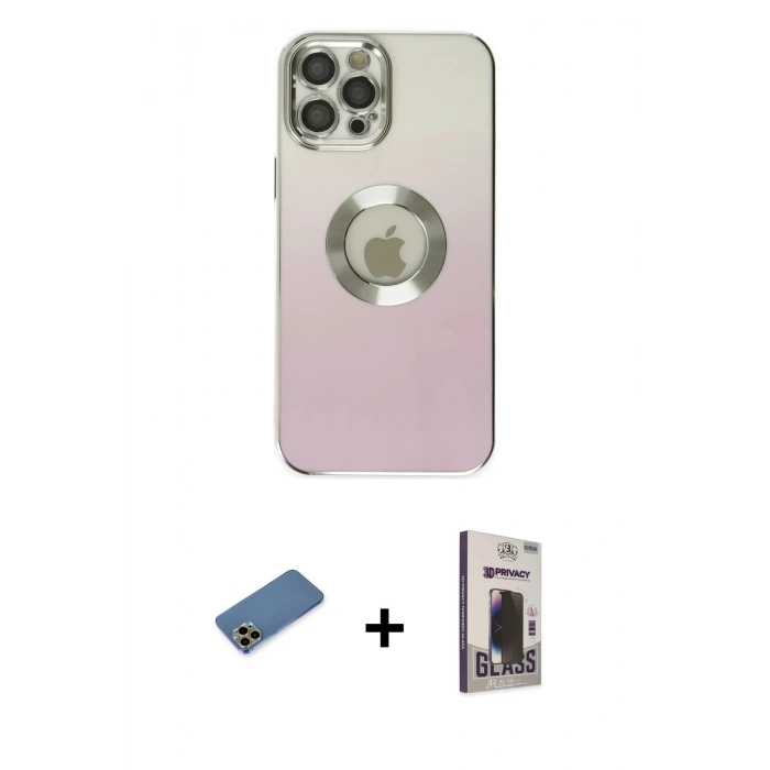 MARSİLYAN™- iPhone 12 Pro Max Kılıf Kutup Yansıma Özel Seri - Siyah Bilvis Hayalet Cam Ekran Koruyucu + Shine Kamera Lens Koruma Cam - GD