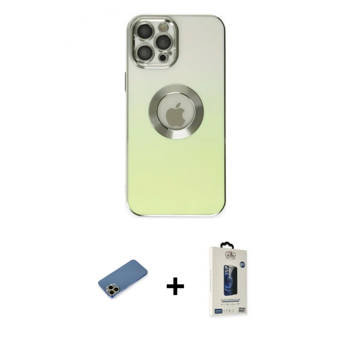 MARSİLYAN™- iPhone 12 Pro Max Kılıf Kutup Yansıma Özel Seri - Siyah Bilvis Hayalet Cam Ekran Koruyucu + Shine Kamera Lens Koruma Cam - GD