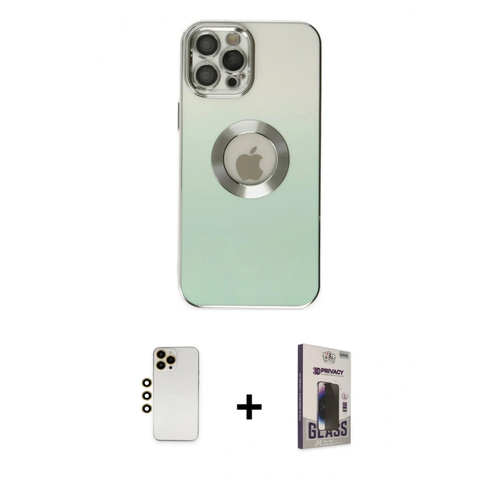 MARSİLYAN™- iPhone 12 Pro Max Kılıf Kutup Yansıma Özel Seri - Siyah Bilvis Hayalet Cam Ekran Koruyucu + Shine Kamera Lens - GD