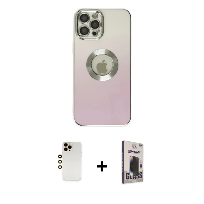 MARSİLYAN™- iPhone 12 Pro Max Kılıf Kutup Yansıma Özel Seri - Siyah Bilvis Hayalet Cam Ekran Koruyucu + Shine Kamera Lens - GD