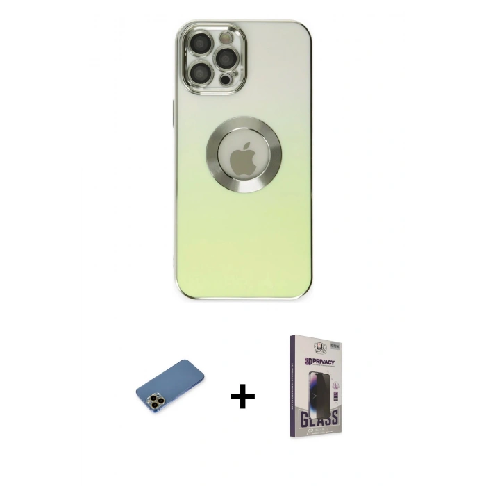 MARSİLYAN™- iPhone 12 Pro Max Kılıf Kutup Yansıma Özel Seri - Siyah Bilvis Hayalet Cam Ekran Koruyucu + Shine Kamera Lens Koruma Cam - GD