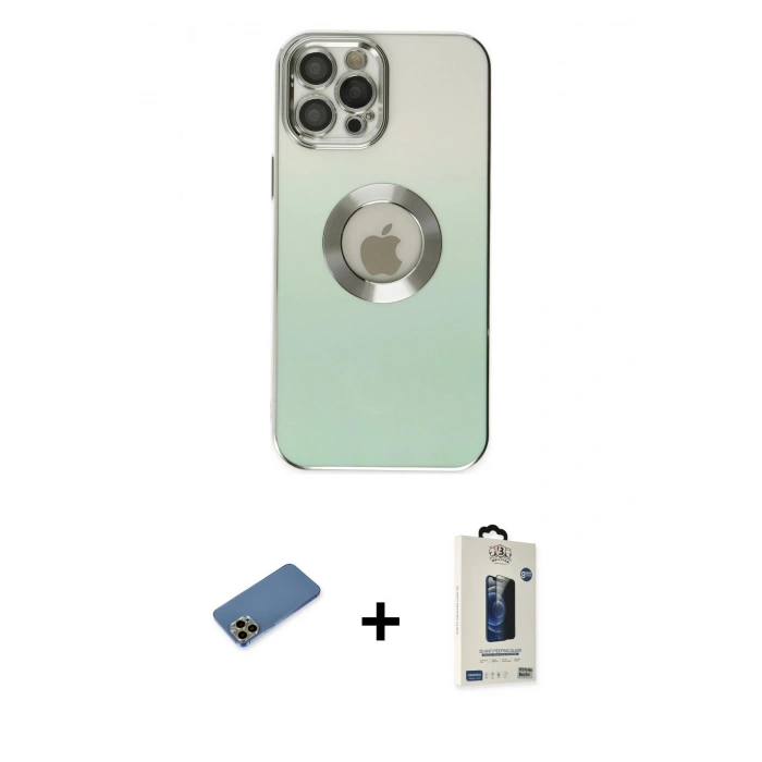 MARSİLYAN™- iPhone 12 Pro Max Kılıf Kutup Yansıma Özel Seri - Siyah Bilvis Hayalet Cam Ekran Koruyucu + Shine Kamera Lens Koruma Cam - GD