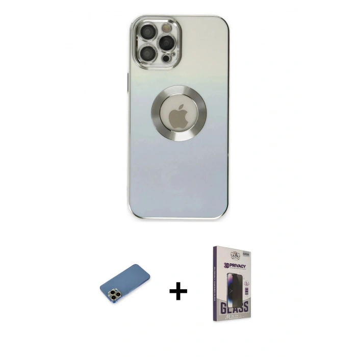 MARSİLYAN™- iPhone 12 Pro Max Kılıf Kutup Yansıma Özel Seri - Siyah Bilvis Hayalet Cam Ekran Koruyucu + Shine Kamera Lens Koruma Cam - GD