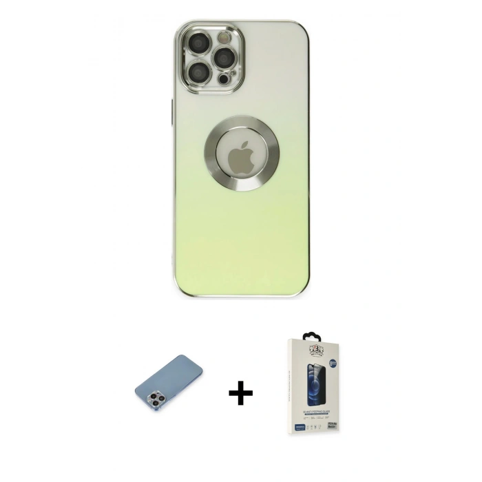 MARSİLYAN™- iPhone 12 Pro Max Kılıf Kutup Yansıma Özel Seri - Siyah Bilvis Hayalet Cam Ekran Koruyucu + Shine Kamera Lens Koruma Cam - GI