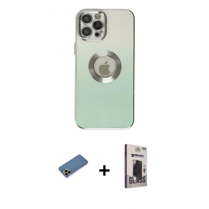 MARSİLYAN™- iPhone 12 Pro Max Kılıf Kutup Yansıma Özel Seri - Siyah Bilvis Hayalet Cam Ekran Koruyucu + Shine Kamera Lens Koruma Cam - GD
