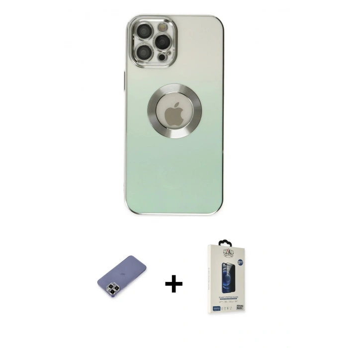 MARSİLYAN™- iPhone 12 Pro Max Kılıf Kutup Yansıma Özel Seri - Siyah Bilvis Hayalet Cam Ekran Koruyucu + Metal Kamera Lens Koruma Cam - GD