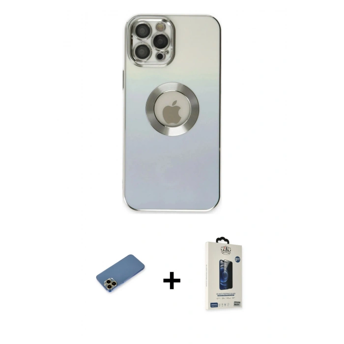 MARSİLYAN™- iPhone 12 Pro Max Kılıf Kutup Yansıma Özel Seri - Siyah Bilvis Hayalet Cam Ekran Koruyucu + Shine Kamera Lens Koruma Cam - GD