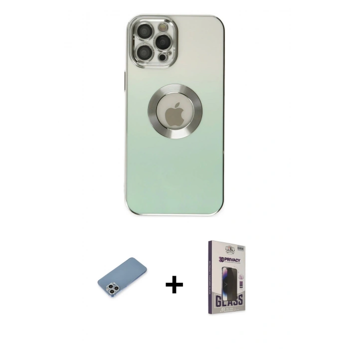 MARSİLYAN™- iPhone 12 Pro Max Kılıf Kutup Yansıma Özel Seri - Siyah Bilvis Hayalet Cam Ekran Koruyucu + Shine Kamera Lens Koruma Cam - GS