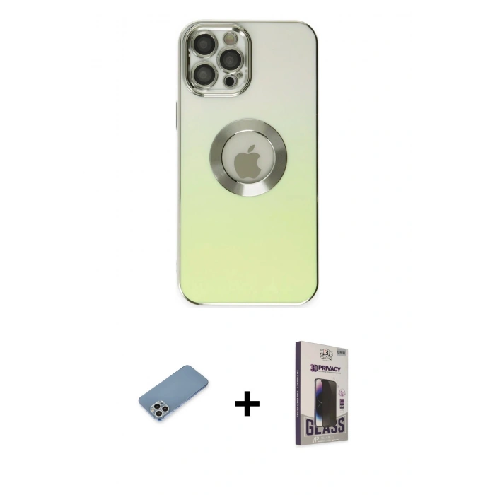 MARSİLYAN™- iPhone 12 Pro Max Kılıf Kutup Yansıma Özel Seri - Siyah Bilvis Hayalet Cam Ekran Koruyucu + Shine Kamera Lens Koruma Cam - GS