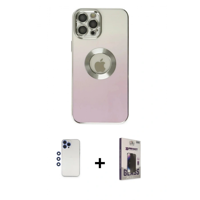 MARSİLYAN™- iPhone 12 Pro Max Kılıf Kutup Yansıma Özel Seri - Siyah Bilvis Hayalet Cam Ekran Koruyucu + Shine Kamera Lens - LT
