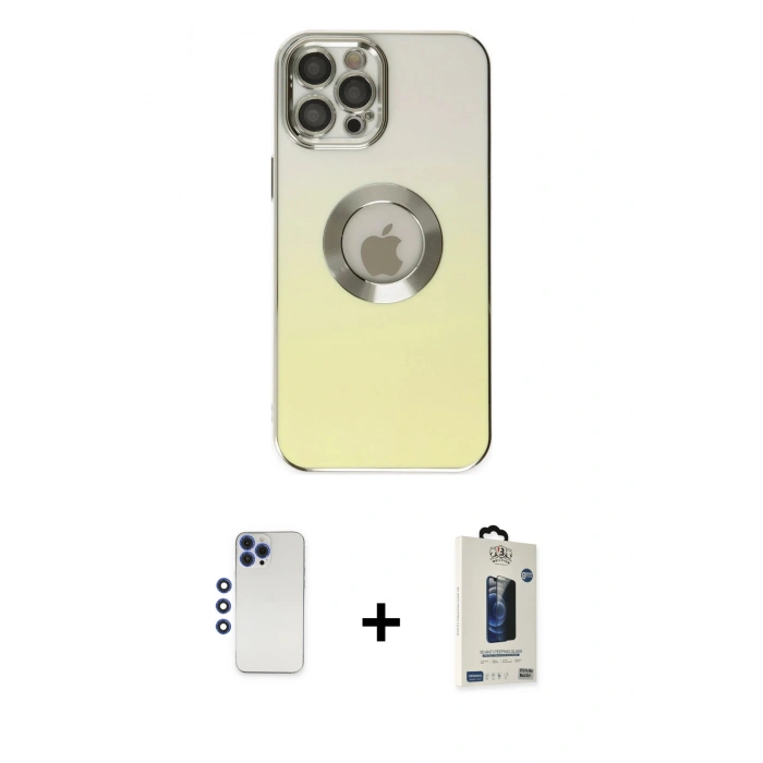 MARSİLYAN™- iPhone 12 Pro Max Kılıf Kutup Yansıma Özel Seri - Siyah Bilvis Hayalet Cam Ekran Koruyucu + Shine Kamera Lens - LT