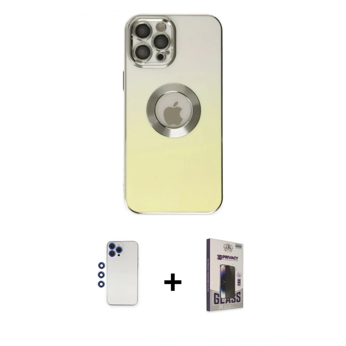 MARSİLYAN™- iPhone 12 Pro Max Kılıf Kutup Yansıma Özel Seri - Siyah Bilvis Hayalet Cam Ekran Koruyucu + Shine Kamera Lens - LT