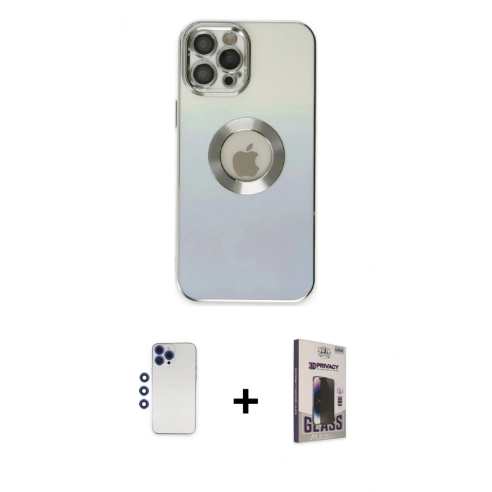 MARSİLYAN™- iPhone 12 Pro Max Kılıf Kutup Yansıma Özel Seri - Siyah Bilvis Hayalet Cam Ekran Koruyucu + Shine Kamera Lens - LT