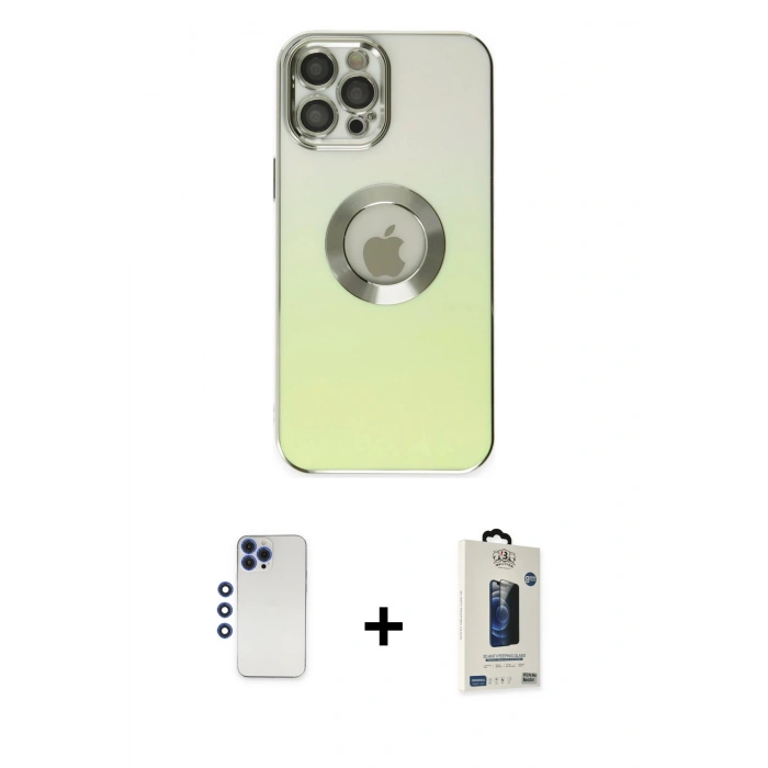MARSİLYAN™- iPhone 12 Pro Max Kılıf Kutup Yansıma Özel Seri - Siyah Bilvis Hayalet Cam Ekran Koruyucu + Shine Kamera Lens - LT