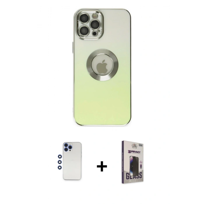 MARSİLYAN™- iPhone 12 Pro Max Kılıf Kutup Yansıma Özel Seri - Siyah Bilvis Hayalet Cam Ekran Koruyucu + Shine Kamera Lens - LT