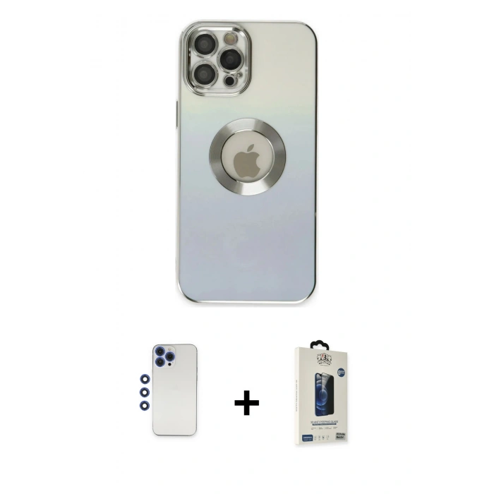 MARSİLYAN™- iPhone 12 Pro Max Kılıf Kutup Yansıma Özel Seri - Siyah Bilvis Hayalet Cam Ekran Koruyucu + Shine Kamera Lens - LT