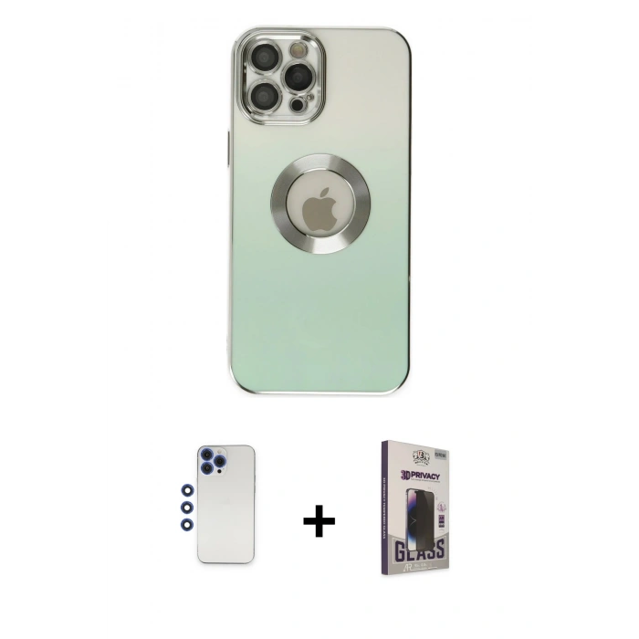 MARSİLYAN™- iPhone 12 Pro Max Kılıf Kutup Yansıma Özel Seri - Siyah Bilvis Hayalet Cam Ekran Koruyucu + Shine Kamera Lens - LT